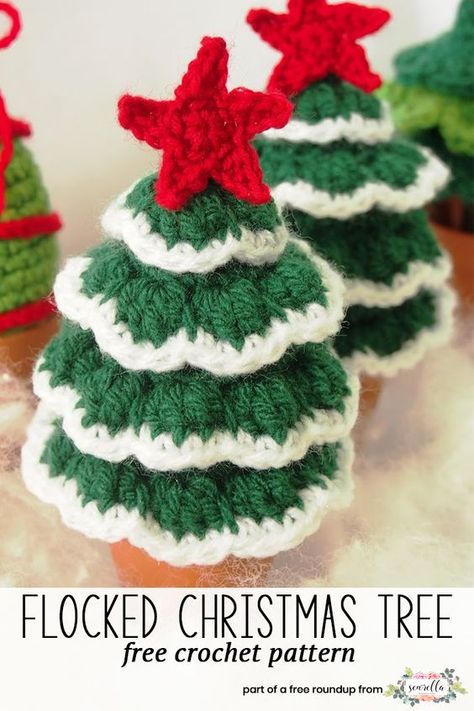 Crochet Christmas Trees Pattern, Crochet Christmas Ornaments Free, Crochet Ornament Patterns, Crocheted Christmas, Crochet Tree, Flocked Christmas Trees Decorated, Crochet Christmas Stocking, Crochet Xmas, Crochet Christmas Trees