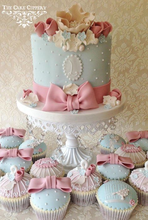 Shabby Chic Celebration Cake and Cupcakes - Cake by Cat Lawlor Vintage Tea Party Cake, Cupcakes Wallpaper, Shabby Chic Cakes, Cake Wallpaper, Torte Decorate, Simple Bridal Shower, Bridal Shower Cakes, Tea Party Birthday, Special Cake