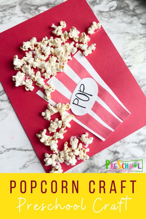 Carnival Crafts Preschool Art Projects, Letter P Popcorn Craft, Popcorn Projects For Kids, Movie Day Activities For Kindergarten, Popcorn Bucket Template Free Printables, Popping Into Kindergarten, Popcorn Preschool Craft, Popcorn Craft Ideas, Popcorn Arts And Crafts