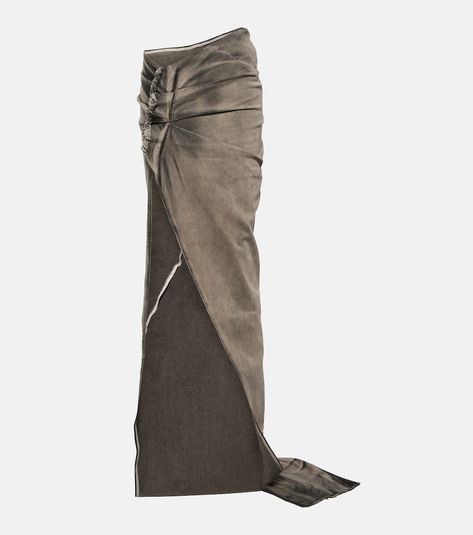 DRKSHDW Edfu denim maxi skirt in grey - Rick Owens | Mytheresa Bad Bunny Concert Outfit, Rick Owens Women, Rick Owens Drkshdw, Denim Maxi, Denim Maxi Skirt, Gray Skirt, Dark Fashion, New Wardrobe, Edgy Fashion