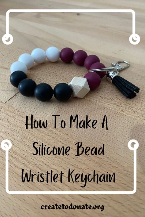 This silicone bead keychain wristlet tutorial walks you through making a color block silicone bead wristlet. Silicone bead crafts are a fun and expensive way to be creative any time of the year. How To Make Wrist Keychain Bracelets, How To Make Silicone Bead Pens, Diy Beaded Wrist Keychain Bracelets, How To Make Rubber Bead Keychain, Bead Keychain Wristlet, How To Make A Silicone Bead Wristlet, How To Make Bracelets To Sell, How To Make Wristlets, Beaded Wristlet Keychain Tutorial