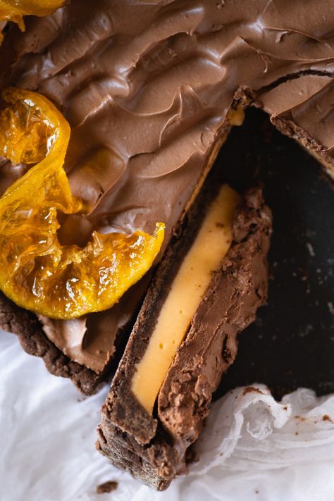 Chocolate Orange Tart Recipe, Orange Chocolate Tart, Chocolate Orange Tart, Chocolate And Orange Tart, Orange Tart, Whipped Chocolate Ganache, Orange Curd, Curd Filling, Orange Chocolate Cake