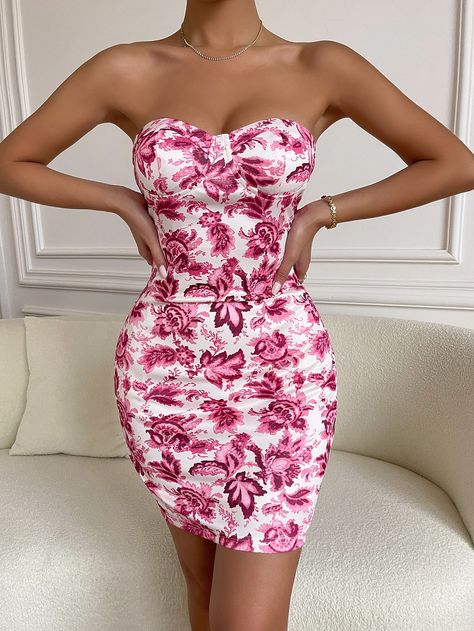 Multicolor Sexy  Sleeveless Polyester Floral,All Over Print Bodycon Embellished Slight Stretch  Women Dresses Floral Pencil Dress, Floral Bodycon Dress, Floral Bodycon, Bodycon Floral Dress, Pink Floral Dress, Tube Dress, Pencil Dress, Women Dresses, Dress P