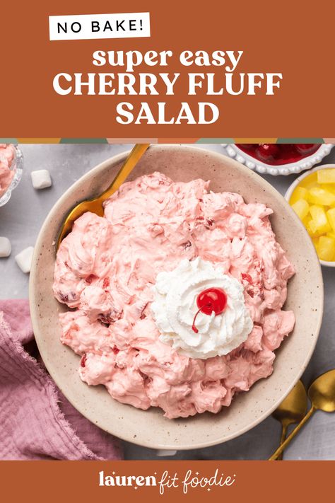 Cherry Fluff Salad Recipe Cherry Fluff Salad Recipes, Cherry Fluff Salad Cool Whip, Cherry Pie Filling Salad, Cherry Fluff Dessert, Cherry Fluff Salad, Cherry Salad Recipes, Pudding Salad, Pie Filling Desserts, Fluff Salads