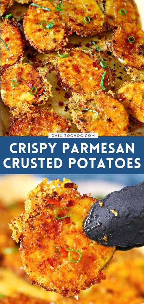 Crispy Parmesan Crusted Potatoes, Golden Potato Recipes, Crusted Potatoes, Crispy Parmesan Potatoes, Parmesan Crusted Potatoes, Best Potato Recipes, Parmesan Roasted Potatoes, Roasted Potato Recipes, Easy Potato Recipes