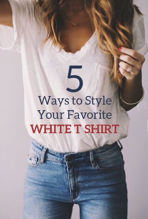 5 Ways to Style Your Favorite White T Shirt White Tee Shirt Outfit, White Tshirt And Jeans, White Tees Outfit, White Tshirt Outfit, White Tshirt Women, Casual Tshirt Outfit, Jeans And T Shirt Outfit, Tee Shirt Outfit, White Shirt Outfits