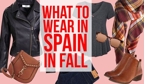 Packing for Spain in Fall Barcelona Spain Outfits, What To Wear In Spain, Spain Travel Outfits, Madrid Outfits, Fall Packing, Outfits For Spain, Packing For A Trip, Dress For Autumn, Backpacking Spain