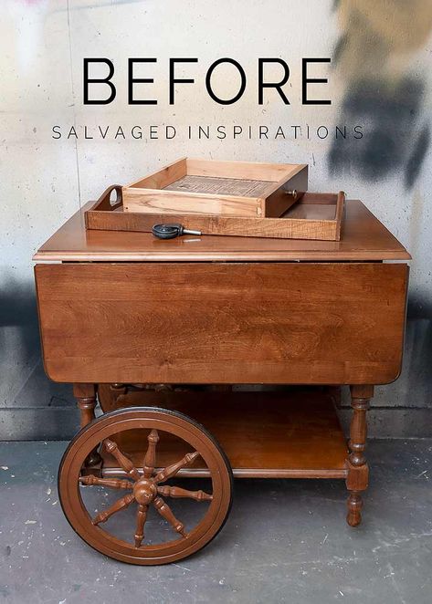 Wood Tea Cart Makeover, Painted Tea Cart Ideas, Refurbished Tea Cart, Vintage Tea Cart Ideas, Teacarts Makeover, Silk Mineral Painted Furniture, Refinished Tea Cart, Tea Cart Ideas Decor, Painted Tea Carts