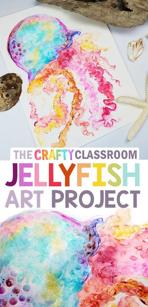 Ocean Art Projects, Art Project For Kids, Jellyfish Art, Project For Kids, Ocean Crafts, Elementary Art Projects, Homeschool Art, Kindergarten Art, Toddler Art