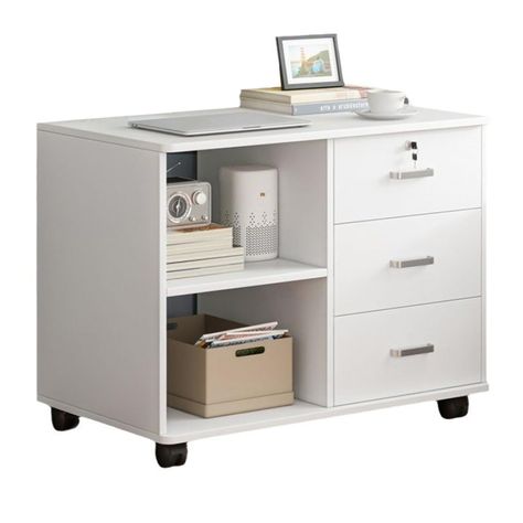 PRICES MAY VARY. 3 Drawers & 2 Large Open Storage Shelves: This filing cabinet with open storage spaces, file drawers and storage cabinet is designed to keep the office machines, paper, files and other office suppliers organized. It can be fixed beside or under desk, making it a great helper for organizing your files. The modern aesthetic makes it a fantastic fit for any office or home. Easy To Move: Equipped with 360 degree casters design, this movable file cabinet is easily moved to wherever y Home Office Filing Cabinet, Open Storage Shelves, Lateral Filing Cabinet, Cabinet Office, Office File Cabinets, Under Desk Storage, Office Cabinet, Office Storage Cabinets, Printer Stand