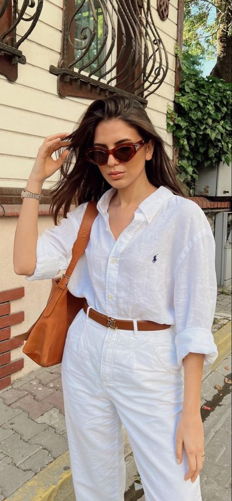 Linen Polo Shirt Women Outfit, Polo Button Down Outfit Women, White Polo Shirt Outfit Women's, White Polo Outfit Women, White Polo Outfit, White Polo Shirt Outfit, Polo Outfits For Women, Polo Shirt Outfit Women's, Denim Shirt Outfit