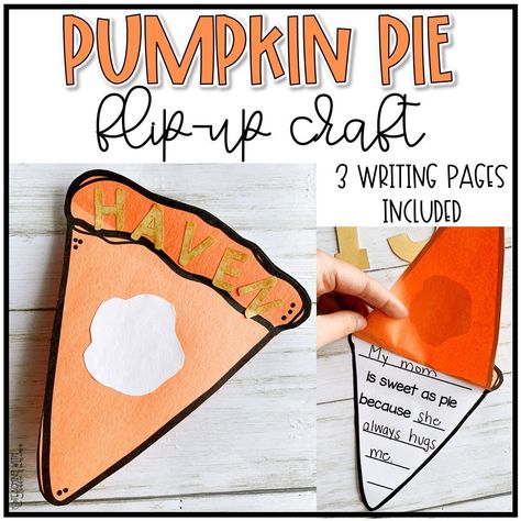 "Are you in need of an easy, cute Thanksgiving craftivity? This pumpkin pie set is perfect for fall and November! Plus easily personalize with each student's name! **This craft comes with the following: black outline of pumpkin pie top (2 to a page) 3 writing pies (\"I'm Thankful for\", \"I can be sweet as pie by\", & \"is sweet as pie because\" 1 editable writing pie Embedded font to easily type student's names and print in color and black outline *You need PowerPoint to edit the names for this Pumpkin Pie Craft, Thanksgiving Craftivity, Pie Craft, Thanksgiving Bulletin Boards, November Crafts, Thanksgiving Craft, Thanksgiving Crafts For Kids, Practice Writing, Writing Crafts