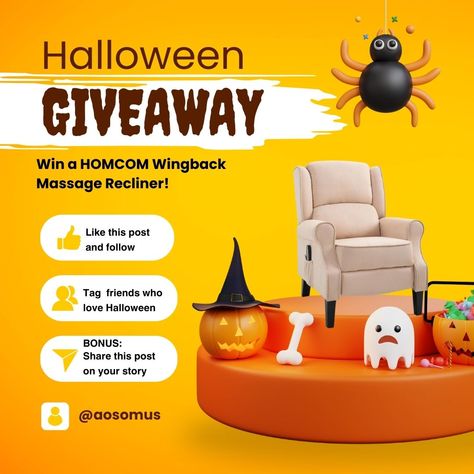 🧡Our Black Friday Giveaway is here!🧡 Enter now for a chance to win a HOMCOM Wingback Massage Recliner! 🎃💆‍♀️ Follow the steps: 1. Like this post and follow @aosomus 2. Tag friends who love Halloween BONUS: 3. Share this post on your story #halloween #halloweengiveaway #halloweendecoration #giveaways #aosom Halloween Giveaway Post, Giveaway Post, Tag Friends, Love Halloween, Halloween Giveaway, Halloween Themes, Your Story, Recliner, To Win