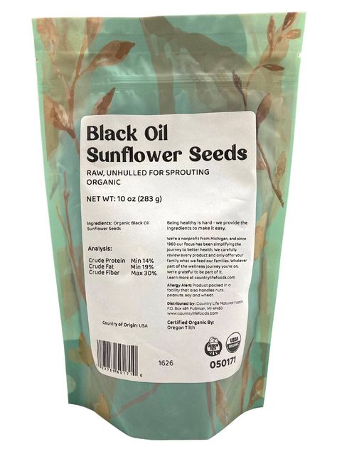 Time to shine bright like a sunflower! Our organic Black Oil Sunflower Seeds are the unhulled seeds of the sunflower plant, great for sprouting and growing MICROGREENS, so you can enjoy zingy sunflower sprouts any time of year. Sunflower sprouts contain a balanced supply of essential amino acids and are rich in vitamins A, D, E and the B complex, including folate. They also boast high levels of potassium, calcium, magnesium and iron. Sprouting sunflower seeds activates the powerhouse nutrition contained in the seeds at a reduced calorie count. Ingredients:Organic Peredovic black oil sunflower seeds, unhulledOrganic: YESNon-GMO: YESCertified Gluten-Free: NOKosher: YESVegan: YESCountry of Origin: USABrand: CLNF Sunflower Sprouts, Black Oil Sunflower, Sunflower Plant, Lentil Flour, Black Oil Sunflower Seeds, Cereal Snacks, Dried Fruit Mix, Planting Sunflowers, Essential Amino Acids