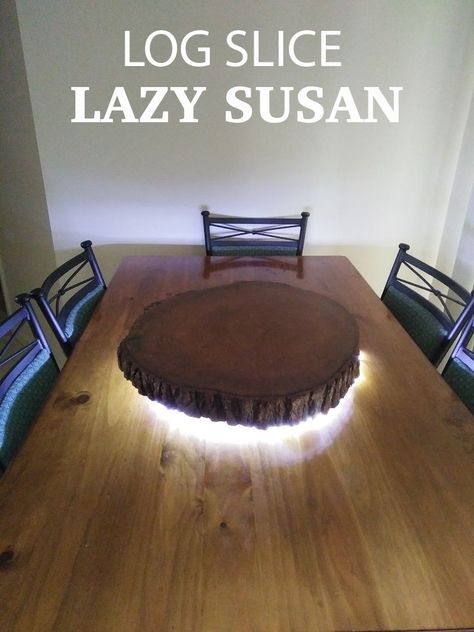 Make a creative Lazy Susan for your dining room table. Kitchen Table Lazy Susan, Table Lazy Susan, Diy Lazy Susan, Log Projects, Wooden Garden Table, Log Slice, Log Slices, Cool Wood Projects, Rolling Pins