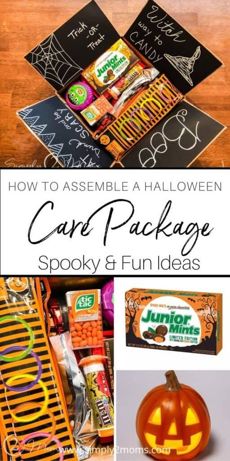 How to Create a Spooktacular College Halloween Care Package Missionary Halloween Care Package, Halloween Gift Box Care Packages, Halloween Care Packages For College Kids, Halloween College Care Package Ideas, Halloween Package Ideas, Halloween Gift Box Ideas, Halloween Care Package Military, Halloween Box Ideas, Halloween Care Package College