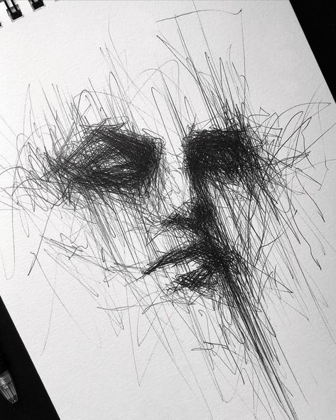 Pen Art Scribble, Skrible Sketch, Scribble Art Tattoo, Dark Pen Drawings, Butterfly Pen Sketch, Messy Art Sketch, Messy Face Sketch, Scribble Pen Art, Pen Scribble Art Easy