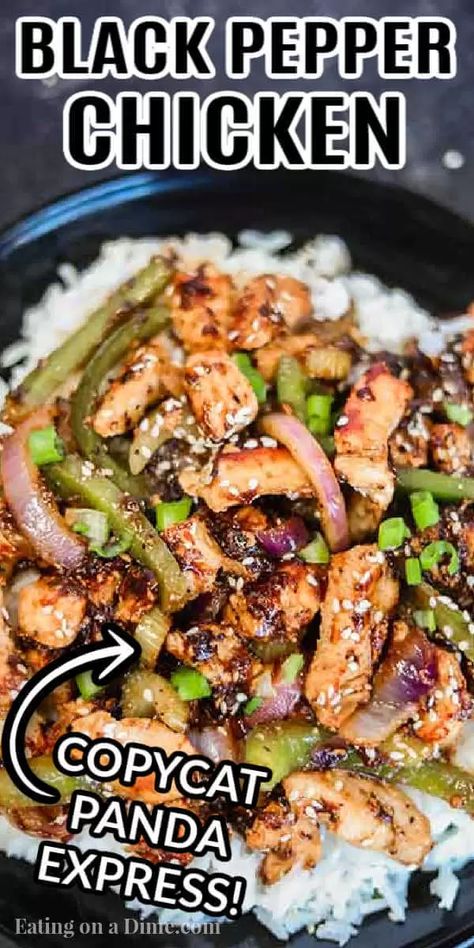 Skip takeout and make this delicious Black pepper chicken recipe in 15 minutes. Black pepper chicken Chinese is an easy one pot meal. Copycat Panda Express stir fry is the best Chinese buffet at home. #eatingonadime #blackpepperchickenrecipe #pandaexpress #chineserecipe #asian Best Black Pepper Chicken, Chinese Buffet Recipes, Black Pepper Chicken Chinese, Pepper Chicken Chinese, Panda Express Black Pepper Chicken, Easy Black Pepper Chicken, Black Pepper Chicken Recipe, Copycat Panda Express, Zach Choi