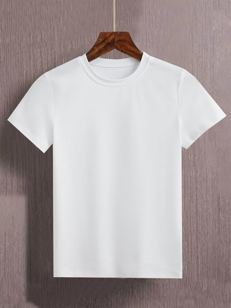 White Casual Collar Short Sleeve Fabric Plain  Embellished Slight Stretch Summer Boys Clothing White Plain T Shirt, Plain White Tshirt, White T Shirt Mockup, Tshirt Plain, White Tshirt Outfit, Mock Up T Shirt, White Tshirt Mockup, Men's Outfit By Occasions, Tshirt Png