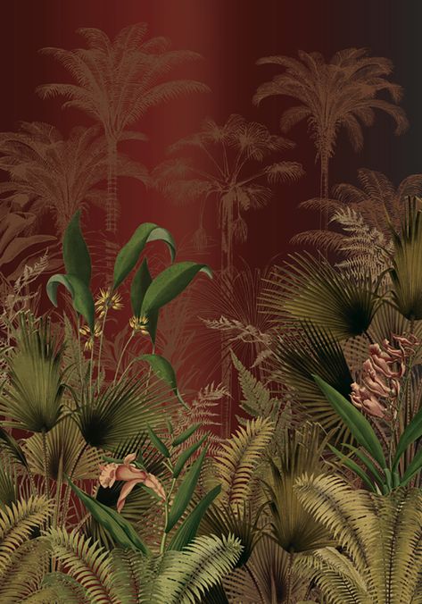 Midnight Jungle on Behance Flower Mural Pattern, Jungle Poster, Jungle Aesthetic, Jungle Painting, Mughal Art Paintings, Jungle Pattern, Jungle Art, Color Schemes Colour Palettes, Tropical Wall Art