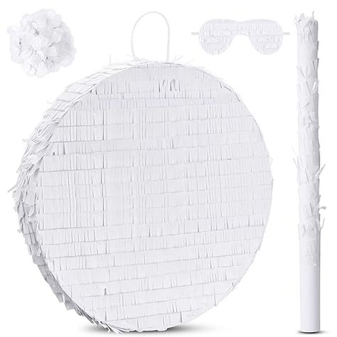 Jenaai 16" Round Blank Pinata with Pinata Stick Bat Blindfold and Confetti for Adults Kids Boys Girls Birthday Carnival Party Supplies to DIY and Create Your Own Pinata (White) Pinata Stick, Birthday Carnival, Black Confetti, White Confetti, Confetti Birthday, Wedding Store, School Events, Corrugated Cardboard, Carnival Party