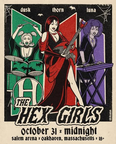 Scooby Doo Print, Halloween Art Design, Scooby Doo Design, Halloween Posters Aesthetic, Scooby Doo Hex Girls Art, Scooby Doo And The Witch's Ghost, Scooby Doo Witches Ghost, Scooby Doo Hex Girls Aesthetic, Halloween Posters Vintage