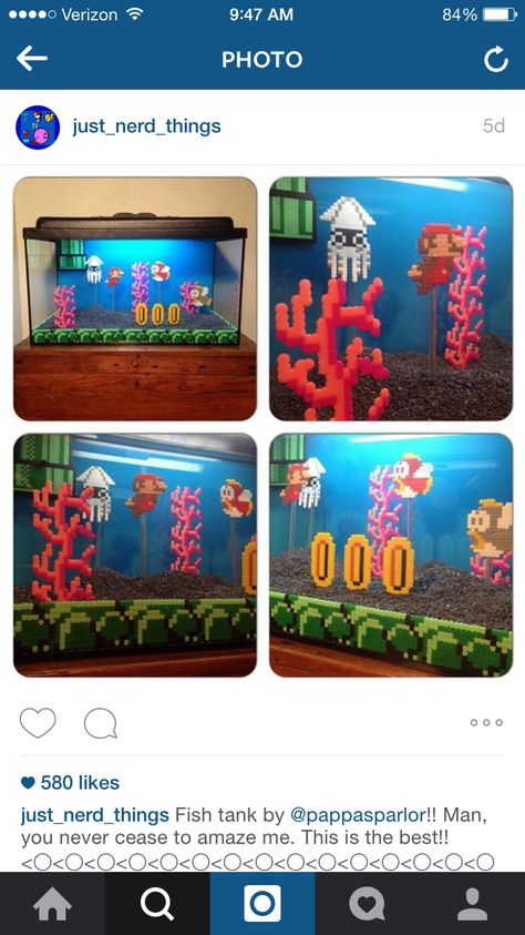 Perler Decor, Hama Beads Mario, Perler Bead Mario, Mario Mario, Movie Crafts, Diy Fish Tank, Plastic Lace, Random Crafts, Perler Art