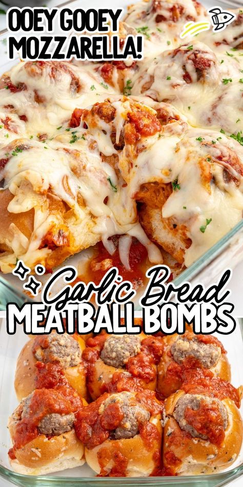 Garlic Bread Meatball Bombs Garlic Bread Spaghetti, Garlic Bread Meatball, Breaded Meatballs, Soft Dinner Rolls, Frozen Meatball Recipes, Garlic Meatballs, Savory Meatballs, Homemade Garlic Butter, Tender Meatballs