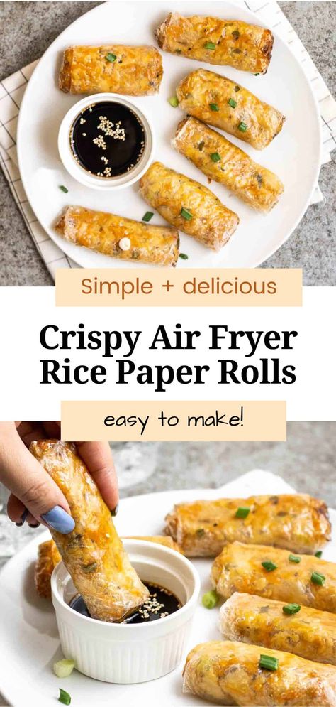 Crispy yet slightly chewy on the insides, these air fryer rice paper rolls will be a hit! It is highly versatile and can be served as an appetizer or light lunch. The best part is you can make these crispy rice paper rolls in 45 minutes!