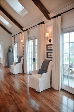 Long drapes are a great way to add drama to French doors Slider Curtains, Sliding Glass Door Window Treatments, French Door Window Treatments, Patio Door Coverings, Sliding Glass Door Window, Sliding Door Window Treatments, Window Treatments Ideas, Sliding Door Curtains, Patio Windows