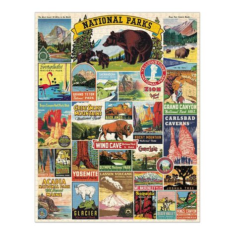 Cavallini Vintage Puzzles. 1000 Pieces. Beautiful Art. Trek Light Gear I Miss You Card, Zion Park, American National Parks, Carlsbad Caverns, Uncommon Goods, National Parks Map, Kings Canyon, Bag Inside, Images Vintage