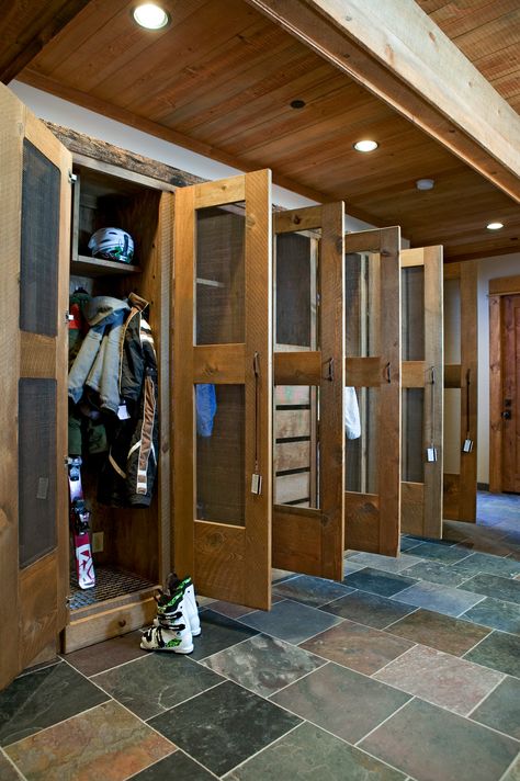 High Camp Home Grouse Ridge - Ski Storage Locker Room Rustic Entry, Ski Room, Mudroom Lockers, Ski Cabin, Hunting Room, Ski House, Revere Pewter, Mud Room Storage, Hunting Lodge