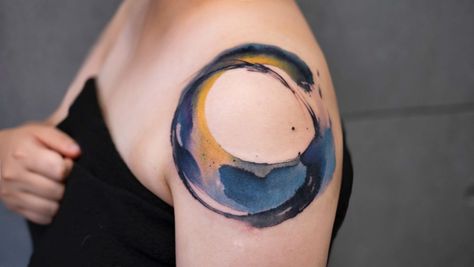 Circular Tattoo, Watercolour Tattoos, Stick Tattoo, Brush Tattoo, Aquarius Tattoo, Tattoo Concepts, Patchwork Tattoo, Inspiration Tattoo, Tattoos Geometric