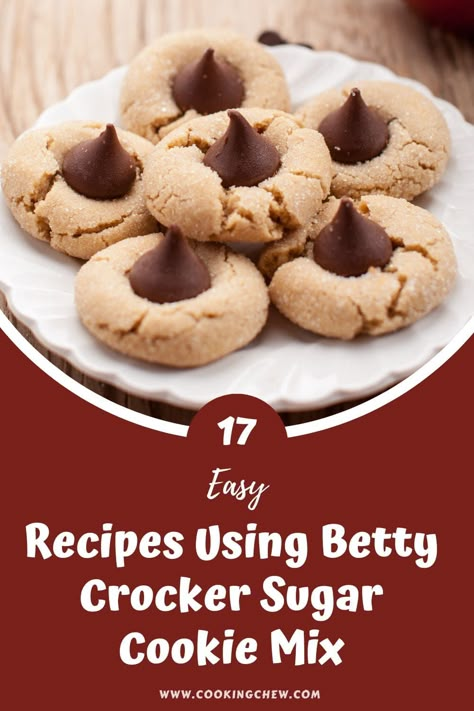 Here are 17 quick and easy recipes using Betty Crocker sugar cookie mix, from traditional sugar cookies to luscious pecan bars. Betty Crocker Christmas Cookie Recipes, Cookie Mix Hacks Betty Crocker, Betty Crocker Cookie Mix Recipes Ideas, Bag Sugar Cookie Mix Recipes, Betty Crocker Sugar Cookie Mix Cutout, Recipes Using Betty Crocker Cookie Mixes, Cookie Mix Recipes Betty Crocker, Packaged Sugar Cookie Mix Recipes, Recipes With Sugar Cookie Mix