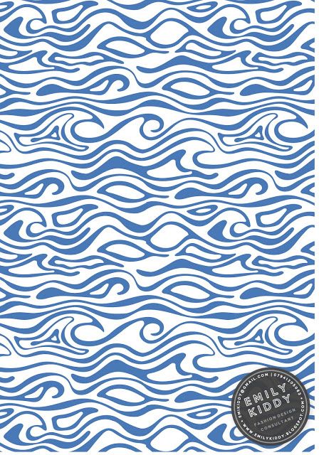 Emily Kiddy: Spring | Summer 2018_Wave Print- For Sale! Wave Print Pattern, Sea Print Pattern, Summer Prints Pattern, Ocean Patterns, Beach Patterns, Waves Illustration, Water Pattern, Beach Pattern, Sea Pattern