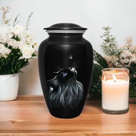 Elegant Black Cremation Cat Urn - Memorial Funeral Decorative Urn - Unique Urn for Human Ashes- Personalized Urn With Velvet Bag Gift by AlNawzishHandicrafts on Etsy Cat Urns, Pet Keepsake, Custom Memorial, Keepsake Urns, Human Ashes, Memorial Urns, Unique Cats, Cremation Urns, Pet Loss