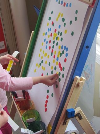 Dots easel: Love this...creativity and fine motor!  Repinned by playwithjoy.com. For more fine motor pins visit pinterest.com/playwithjoy Open Ended Art, Preschool Fine Motor, Art Easel, Colors Art, Easel Activities, Art Activities For Kids, Video Games For Kids, Toddler Art, Fine Motor Activities