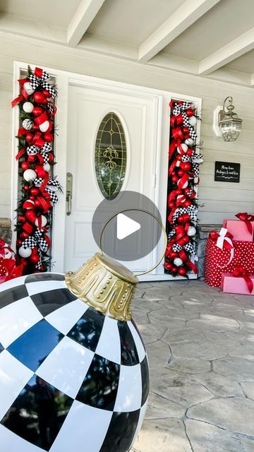 Xmas Exterior Decor, Jeanna Loves Christmas, Exterior Christmas Decor Ideas, Front Porch Christmas Decor Ideas Diy, Buffalo Plaid Christmas Decor Ideas, Front Door Christmas Decor Ideas, Holiday Installation, Christmas Mailbox Ideas, House Decorated For Christmas