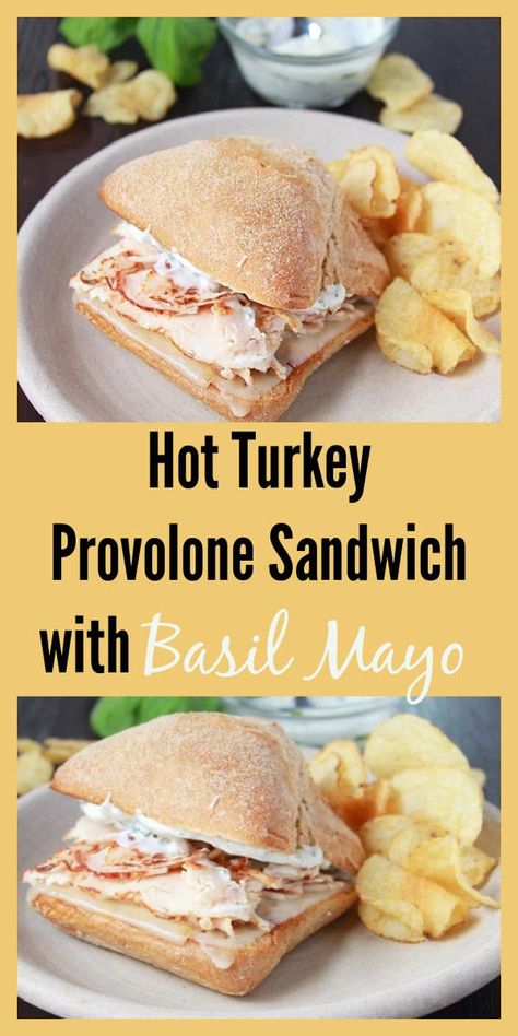 Our Hot Turkey Provolone Sandwich with Basil Mayo Recipe tastes like your favorite deli sandwich that is so simple to make at home! Oh and we can not forget the Basil Mayo! I like to use olive oil mayonnaise then add the finely sliced fresh basil leaves, some salt and pepper, and a splash of fresh lemon juice! You’ve simply gotta make one to enjoy with me. || cookingwithruthie.com #turkeysandwich #basilmayo #simpleanddelicious Basil Mayo Recipe, Provolone Sandwich, Basil Mayo, Olive Oil Mayonnaise, Deli Style Sandwiches, Ciabatta Rolls, Hot Turkey Sandwiches, Turkey Sandwiches Recipes, Ciabatta Roll