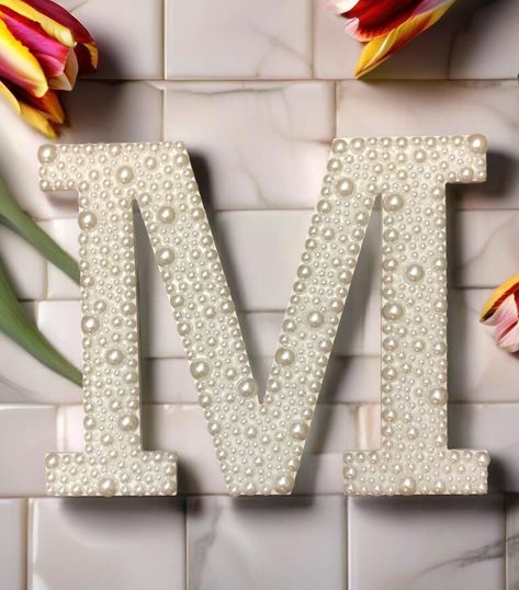 Please read the complete description.  These letters will not stand alone. Each letter has a hook for hanging.  You will receive a letter of your choice customized as shown in the photos.  Please note the listing is for the custom letter only.  The background decor is for display purposes only.   These beautiful white wood letters are embellished with faux pearls.  The letters are approximately 9-1/2 inches in height, 1/4 inch thick and vary by width.   The letter will be embellished on one side Decorate Letter Ideas, Decorated Letters, Initial Decor, Wall Decor Letters, Pearl Letters, Free Standing Letters, Handmade Wall Decor, Diy Letters, Decorative Letters