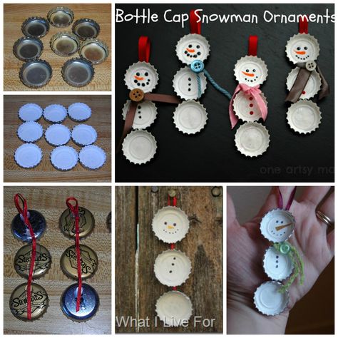 Bottle cap snowman ornaments #diy #crafts #christmas Snowman Ornaments Diy, Diy Christmas Snowman, Diy Crafts Christmas, Diy Christmas Tree Ornaments, Bottle Cap Crafts, Wine Corks, Snowman Crafts, Snowman Ornaments, Bottle Caps