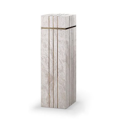 White marble veined with warm golden and ivory tones make a true statement. The blocky structure with details. Brushed brass lines anding form to the design. Call us today for latest offers and to secure your order. Marble Column Design, Display Pedestal Design, Marble Columns Interior, Art Pedestal, Marble Furniture Design, Columns Interior, Column Cladding, Stone Pedestal, Marble Plinth