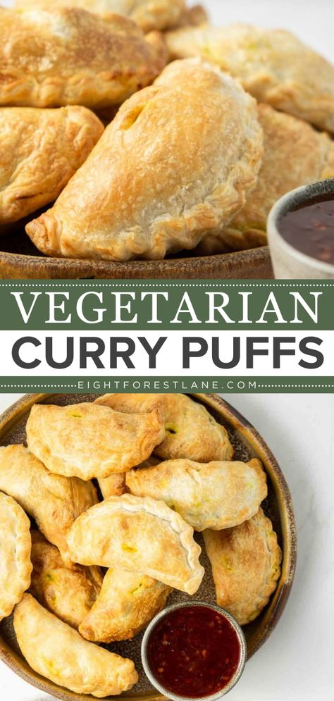 Party Food Vegetarian, Vegetarian Air Fryer, Paleo Snacks Easy, Curry Puff Recipe, Puff Pastry Recipes Savory, Easter Appetizers Easy, Curry Puffs, Savory Puff Pastry, Vegan Halloween Food