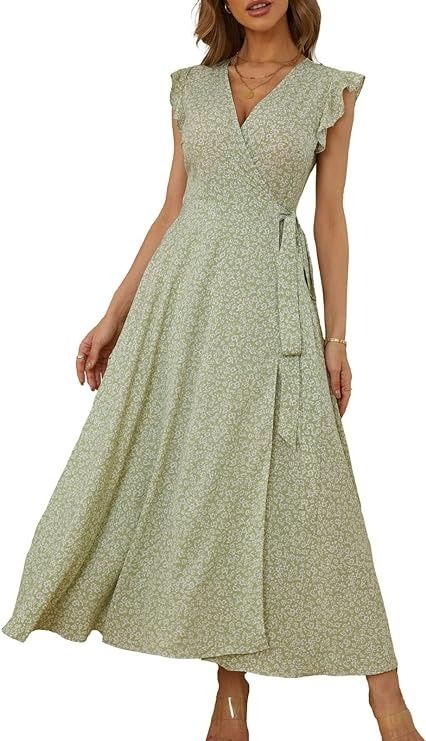 Amazon.com: CUPSHE Women's Summer Wrap Maxi Dress Casual Ruffle Sleeves Floral Tie Waist Ruffle Sage Green, M : Clothing, Shoes & Jewelry Summer Dre, Maxi Dress Casual, Southern Ladies, Summer Wraps, Wrap Maxi Dress, Maxi Dresses Casual, Ruffle Sleeves, Maxi Wrap Dress, Floral Tie