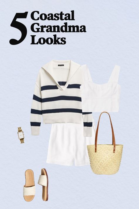 5 Coastal Grandma Outfits Coastal Grandma Outfits, Grandma Outfits, Coastal Grandmother Outfits, Grandmother Clothes, Grandma Clothes, Grandma Aesthetic, How To Have Style, Aesthetic Coastal, Coastal Fashion