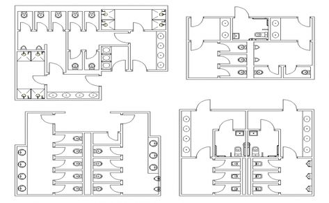 Different sanitary public toilet structure 2d view layout file, wall detail, door detail, vent detail, flush tank detail, sink detail, tap detail, top elevation detail, sitting and standing toilet detail, etc. Public Restroom Design, Restroom Architecture, Toilet Plan, Bathroom Design Plans, Bathroom Layout Plans, Cad Blocks Free, Toilette Design, Wall Detail, Wc Design