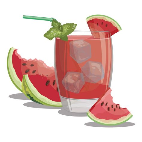 Juice Illustration, Fresh Watermelon Juice, Watermelon Cocktail, Watermelon Drink, Food Sticker, Baby Animal Drawings, Refreshing Cocktail, Floral Cards Design, Alcoholic Beverage