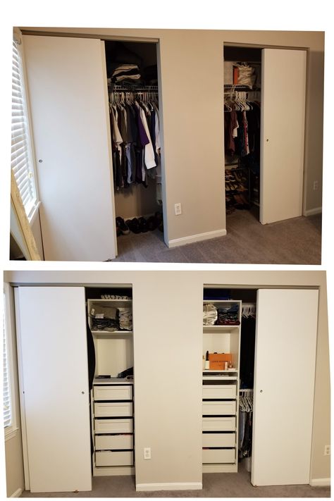 Reach In Closet Design Layout Sliding Doors, Reach In Closet With Sliding Doors, Pax Closet, Double Closet, Ikea Pax Closet, Reach In Closet, Closet Design Layout, Door Picture, Sliding Closet Doors