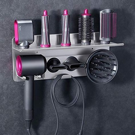 PRICES MAY VARY. IDEAL ORGANIZER - Perfectly fit for Dyson Airwrap Styler and Supersonic Hair Dryer Set. Lower part magnetically and steadily holds diffuser and 2 nozzles with ease.（hair dryer and curler devices are not included） LARGER STORAGE CAPACITY - 2 in 1 design, Top tray also provides extra space for other items like your curler / straighter set, phone, comb, key, etc. 2 INSTALLATION WAYS - NO DRILLING REQUIRED - Including Adhesive tape allows easy installation on the clean and smooth wa Hair Tool Storage, Hair Dryer Set, Hair Tool Set, Supersonic Hair Dryer, Dyson Hair Dryer, Dyson Supersonic, Dyson Airwrap, Hair Dryer Holder, Boring Hair