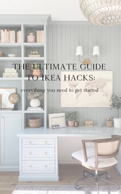 Gallant Ikea Hack, Diy Bookshelf Wall With Desk, Built In Desks And Shelves, Diy Built In Desk And Shelves, Desk Between Bookcases, Cabinet Desk Ideas, Ikea Study, Ikea Office Hack, Built In Desk And Shelves